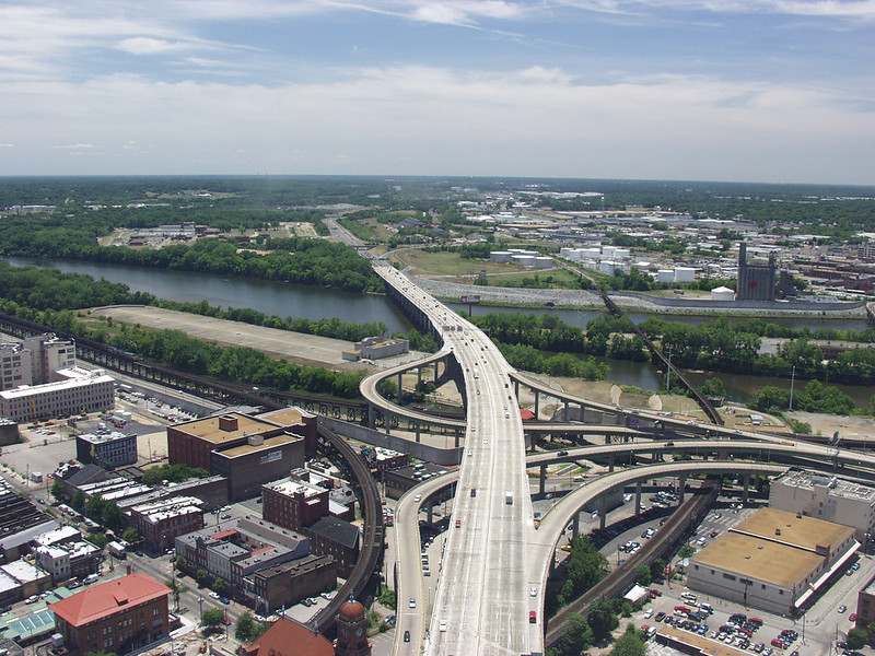 the I-95 bridge across the James River in Richmond, looking south