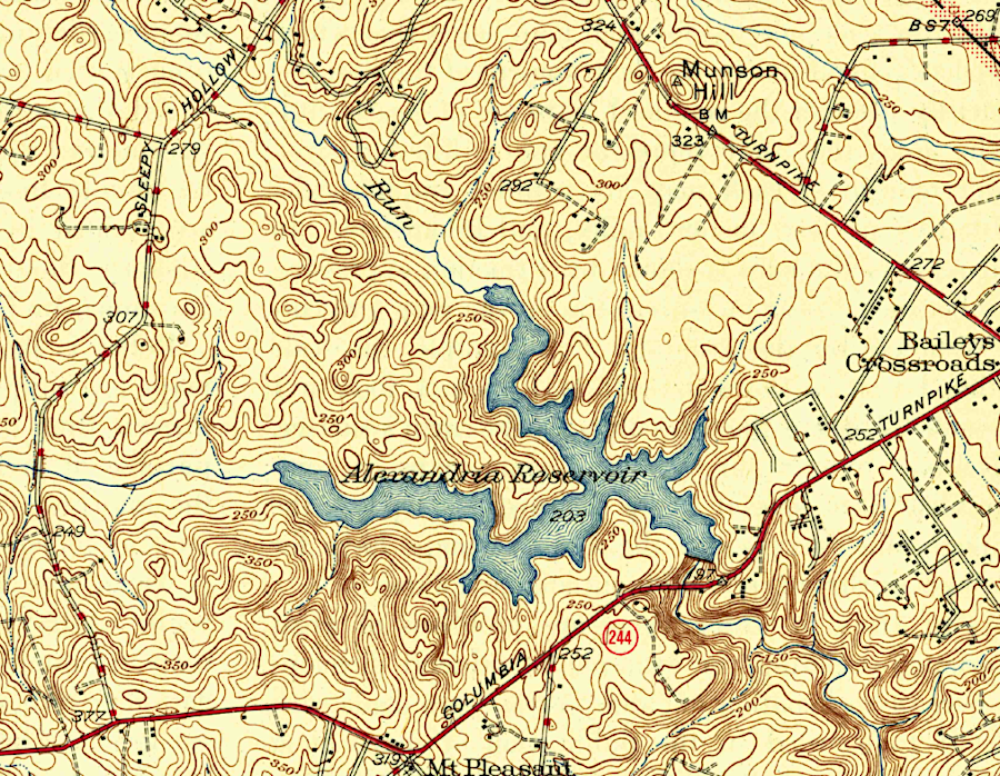 compared to 1945, today the watershed of Lake Accotink has a high percentage of impervious surfaces in modern subdivisions