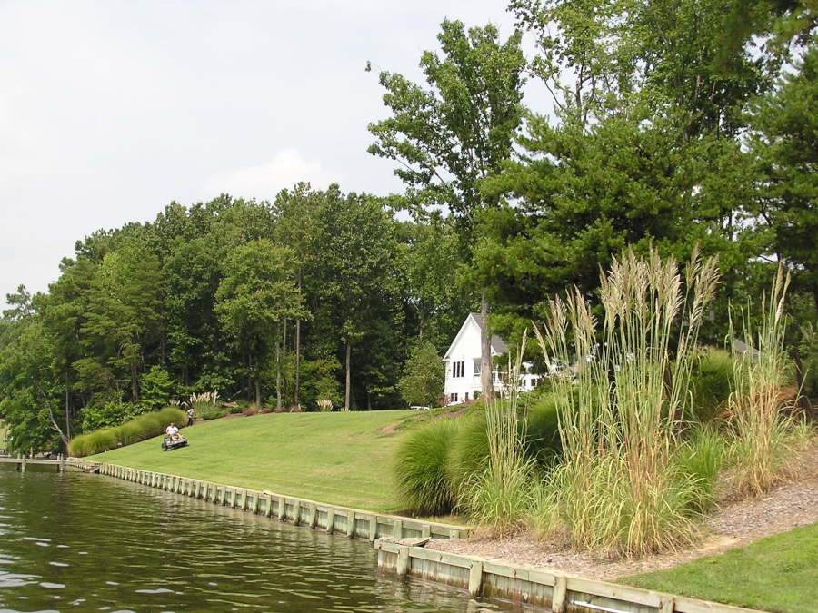 bulkheads and grass lawns create a sterile edge between land and water