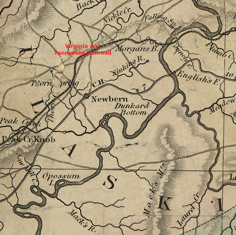 the New River in 1859, upstream of the Virginia and Tennessee Railroad