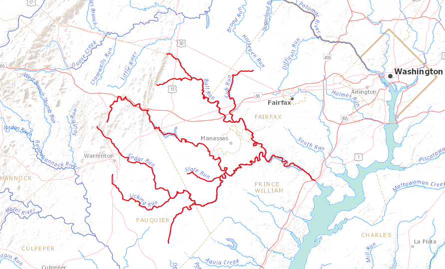 Occoquan River tributaries include Bull Run