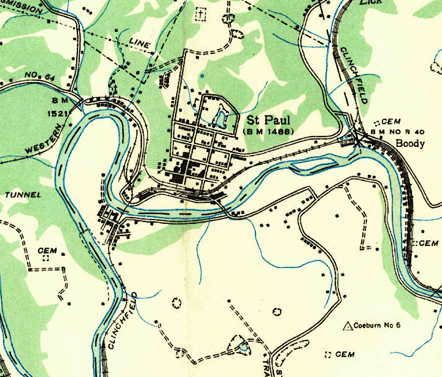 the Clinch River flowed in a meander west of St. Paul in 1935