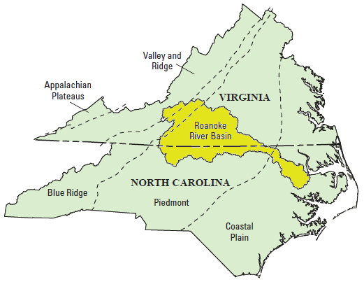 the Roanoke River crosses through four physiographic provinces on its journey from near Blacksburg to the Albemarle Sound