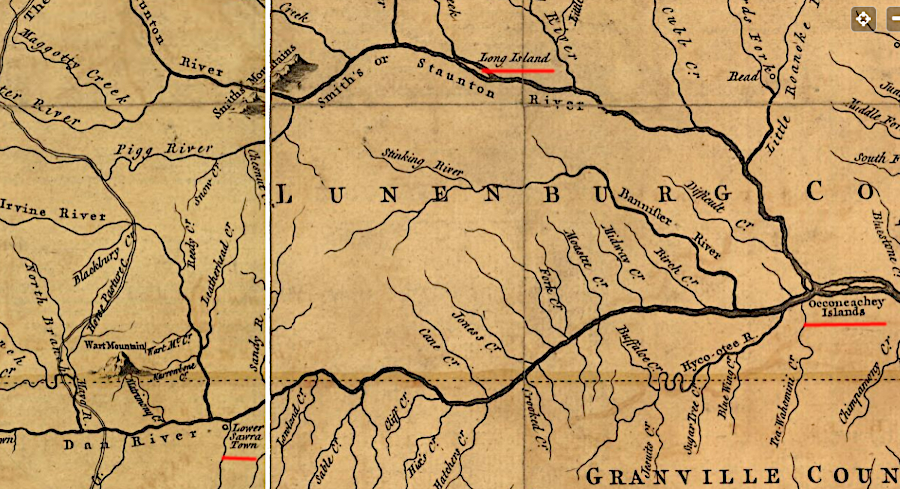 Siouan-speaking tribes had towns along the Roanoke River and its tributaries above the Fall Line