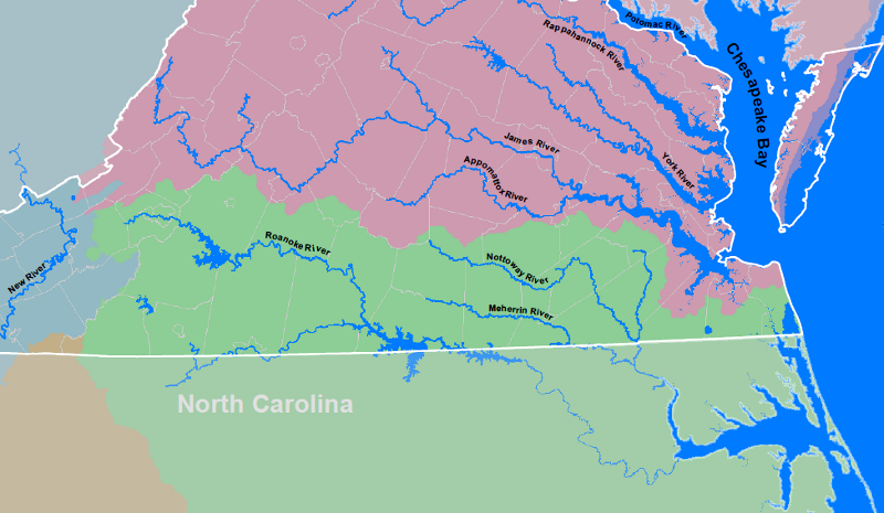 Roanoke River does not flow into the Chesapeake Bay, so farmers in the watershed lacked easy access to transatlantic shipping