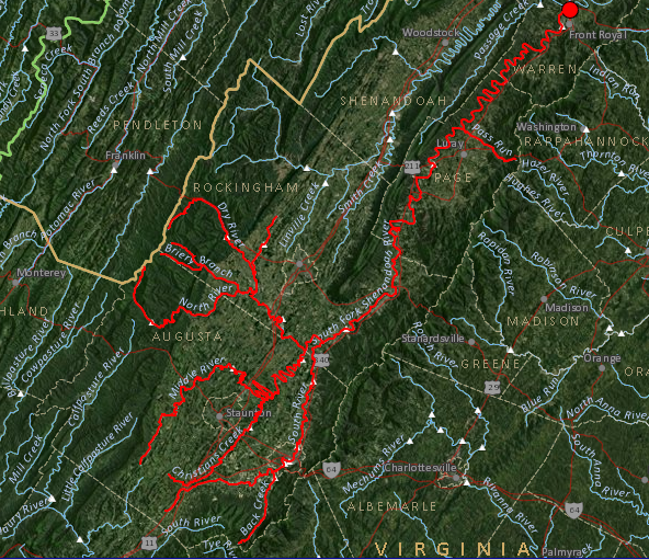 major tributaries and main stem of the South Fork of the Shenandoah River