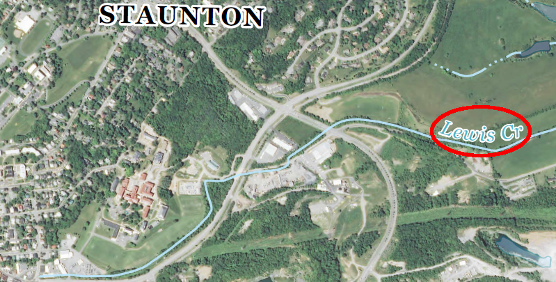 Lewis Creek in Staunton, on a 2013 map