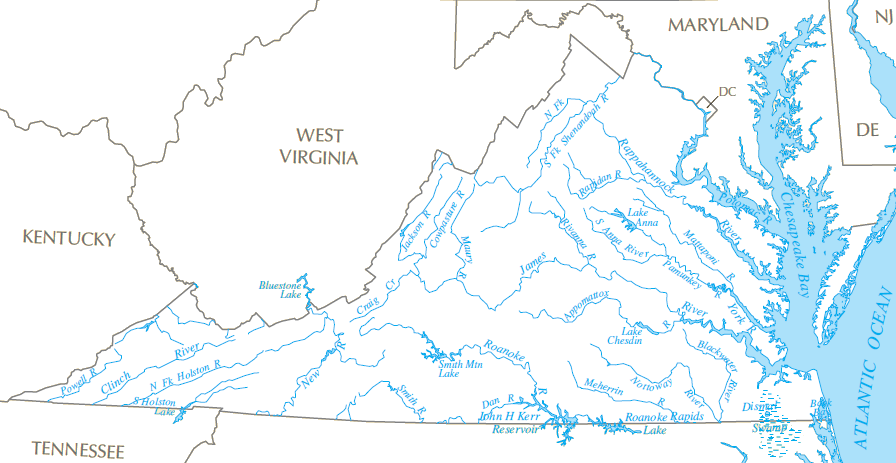 major rivers and lakes in Virginia