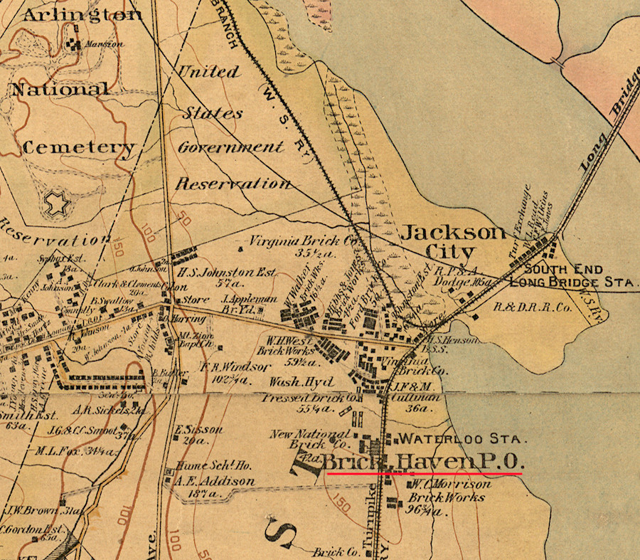 factories making bricks for buildings in Washington, DC were concentrated on the Potomac River shoreline of Alexandria County in what today is Crystal City/National Landing