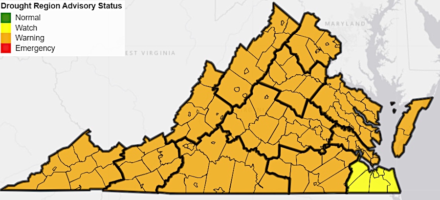 of Virginia's 13 drought regions, only Southeast Virginia was still in Drought Watch status in June 2026