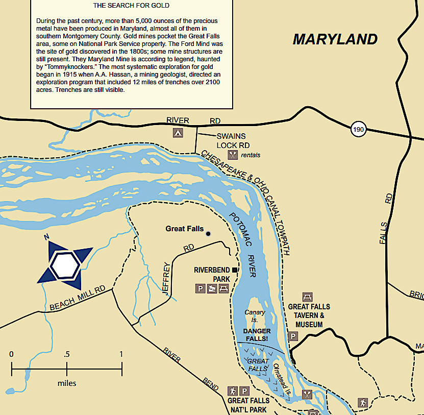 the gold/pyrite belt extends across the Potomac River into Maryland