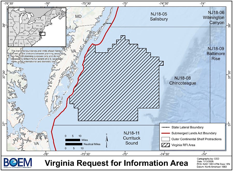 in 2026 the Federal government proposed leasing 2,500 square miles of the ocean bottom off the Delmarva Peninsula for mineral extraction from the sediments