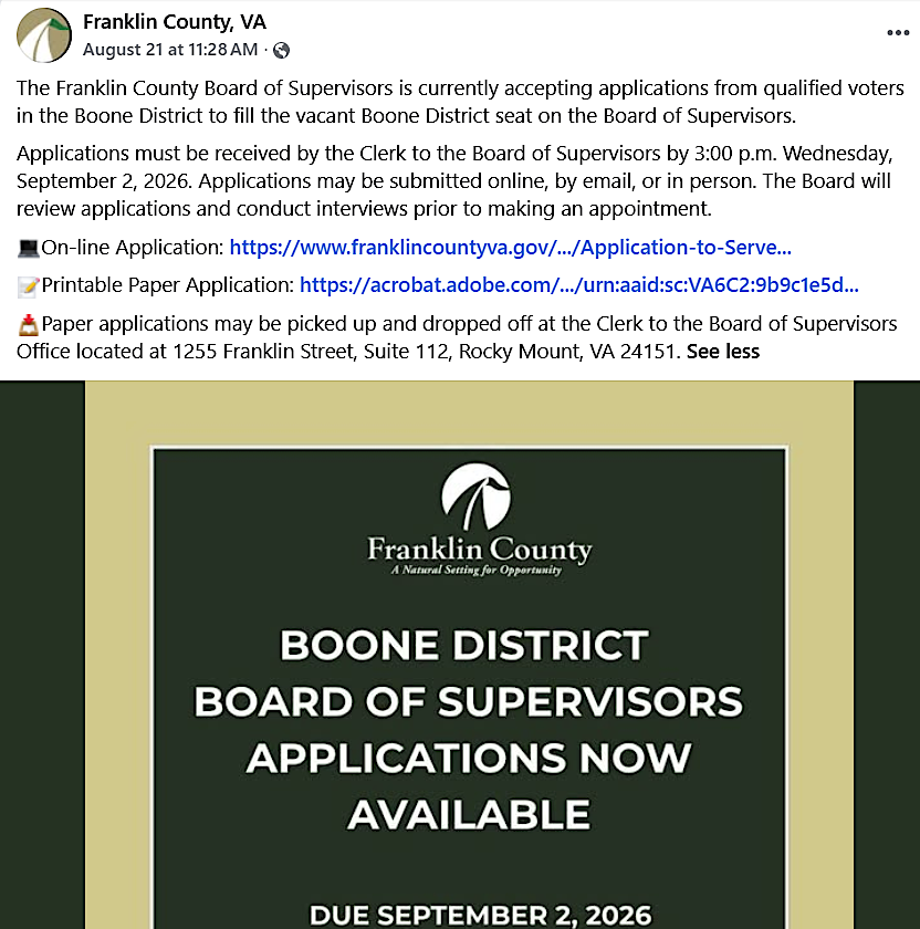 Franklin County acted quickly to replace a supervisor who announced his resignatin three days earlier
