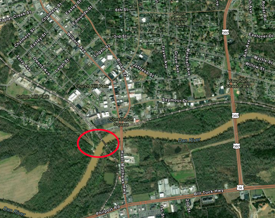 Boyd's Ferry is just upstream of downtown South Boston today