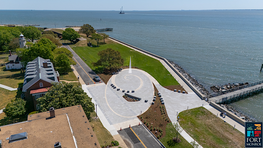 the arrival of the first Africans in 1619 is commemorated by the African Landing Memorial along the shoreline at Fort Monroe