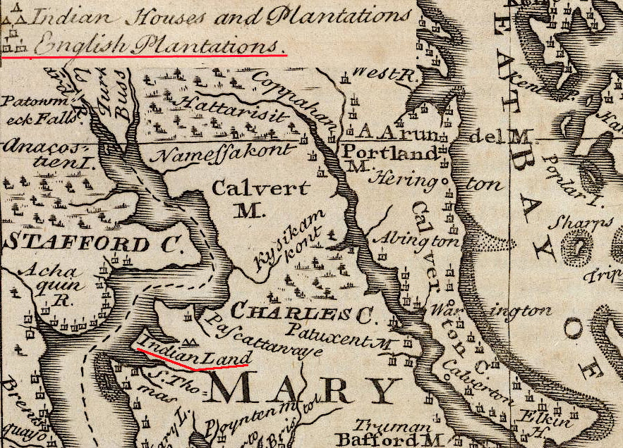 the Piscataway in Maryland were mapped in 1747, but English plantations completely occupied the Virginia waterfront along the Potomac River