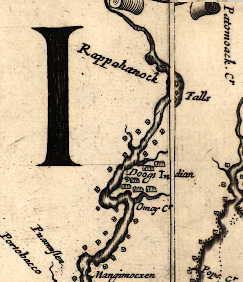 perhaps to avoid Susquehannock raids, the Dogue/Moyumpse were living along the Rappahannock River in 1670