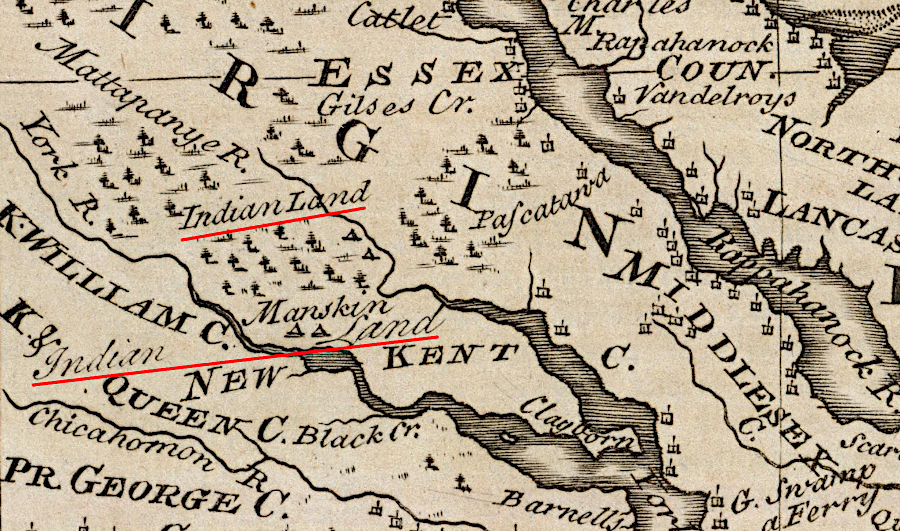 as colonial settlement moved across the Fall Line into the Piedmont in the 1740's, Native Americans still retained control over lands along the Pamunkey and Mattaponi rivers