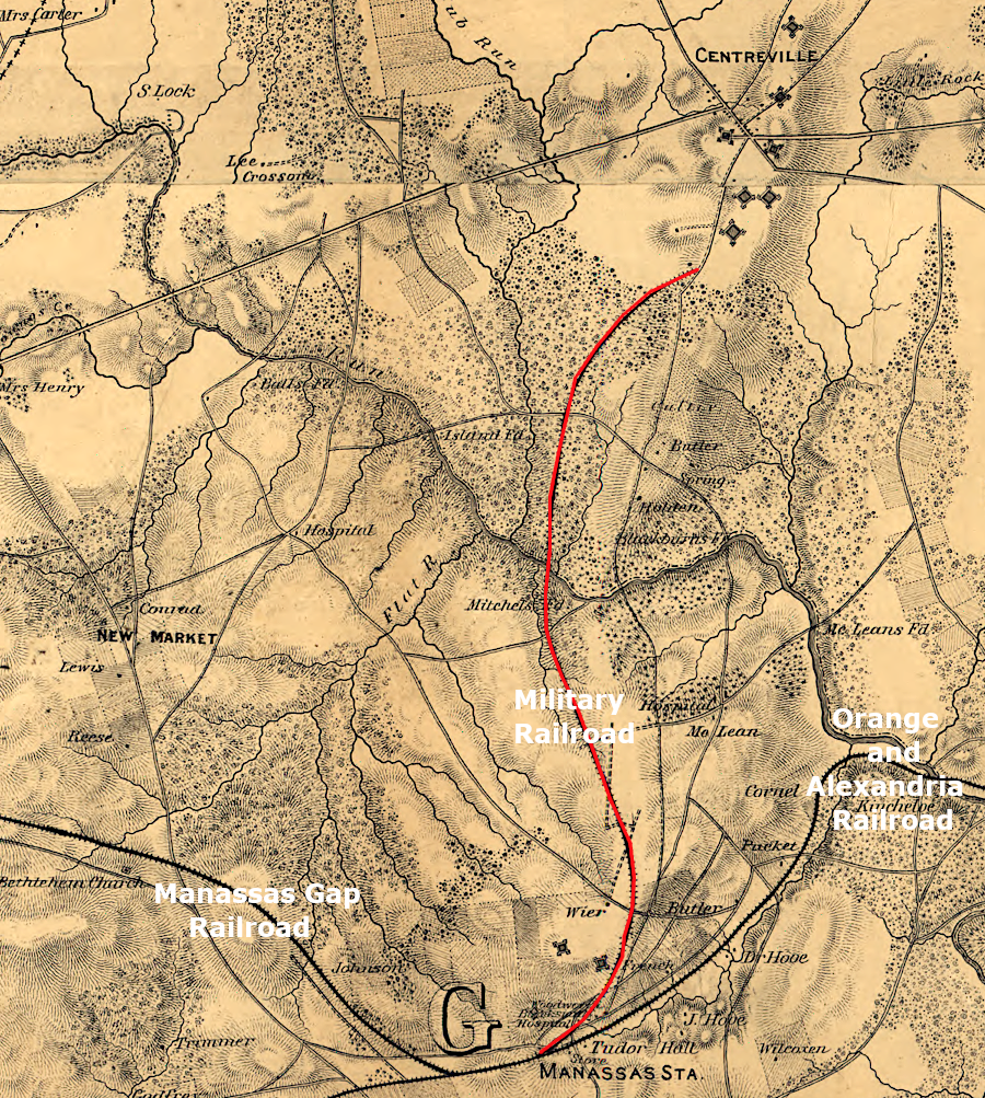 the military railroad built from Manassas to bring supplies to Confederate fortifications in Centreville was used for only about a month