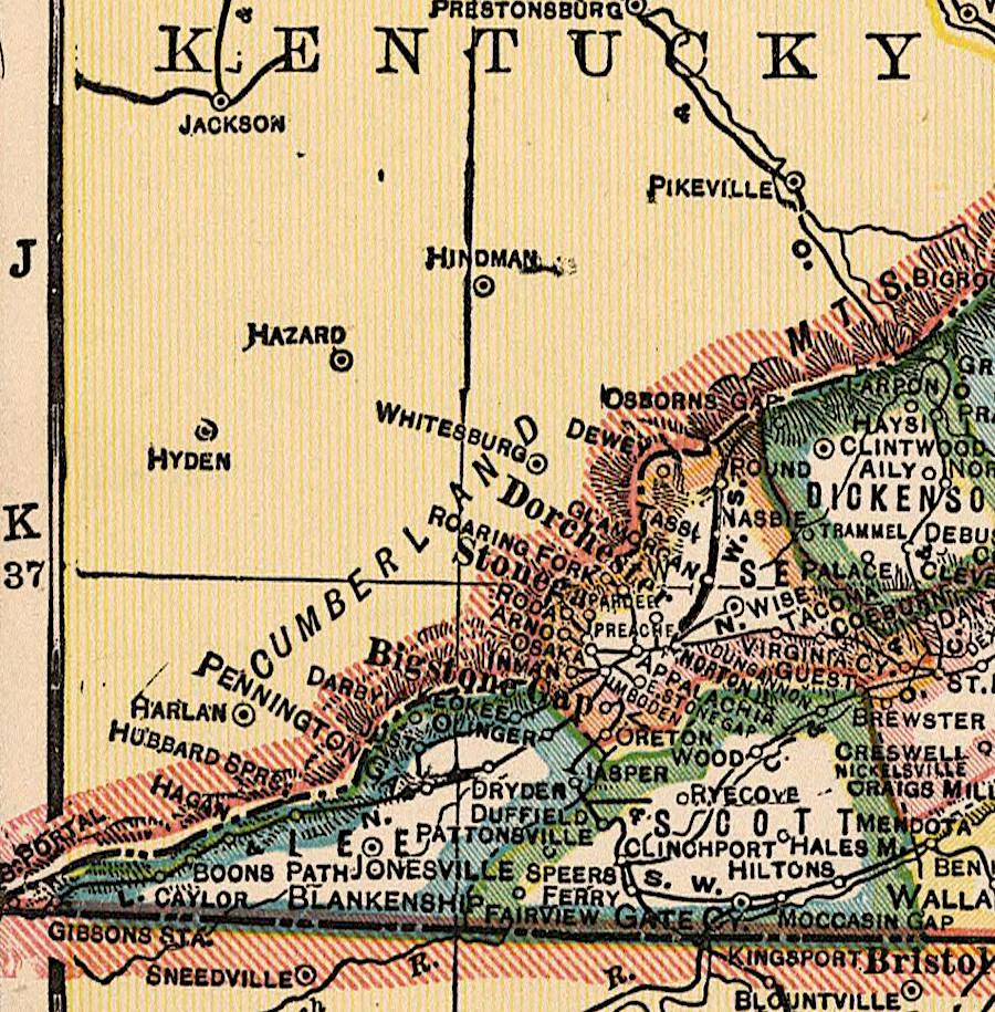 between the Breaks (Russell Fork) and Cumberland Gap, railroads did not mix traffic from the Virginia and Kentucky coal fields until a tunnel was drilled through Pine Mountain in 1947