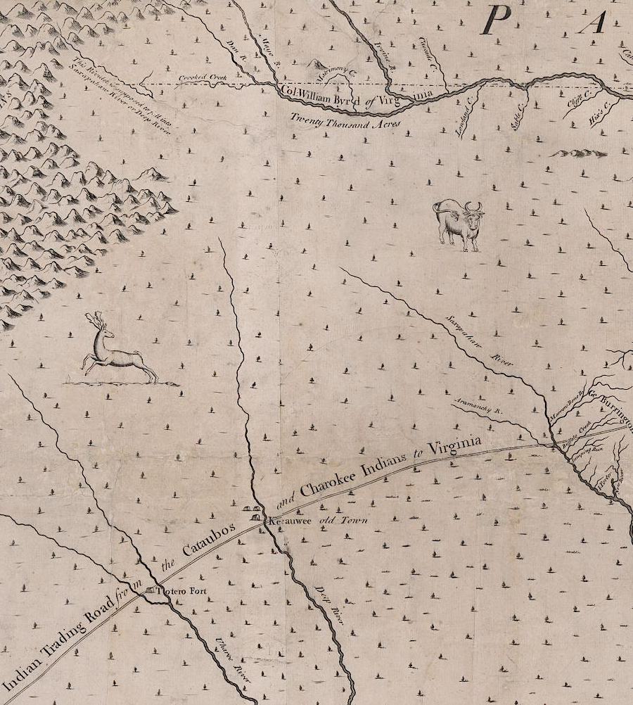 the Occaneechee Trading Path crossed the Piedmont from the Blue Ridge to the Fall Line