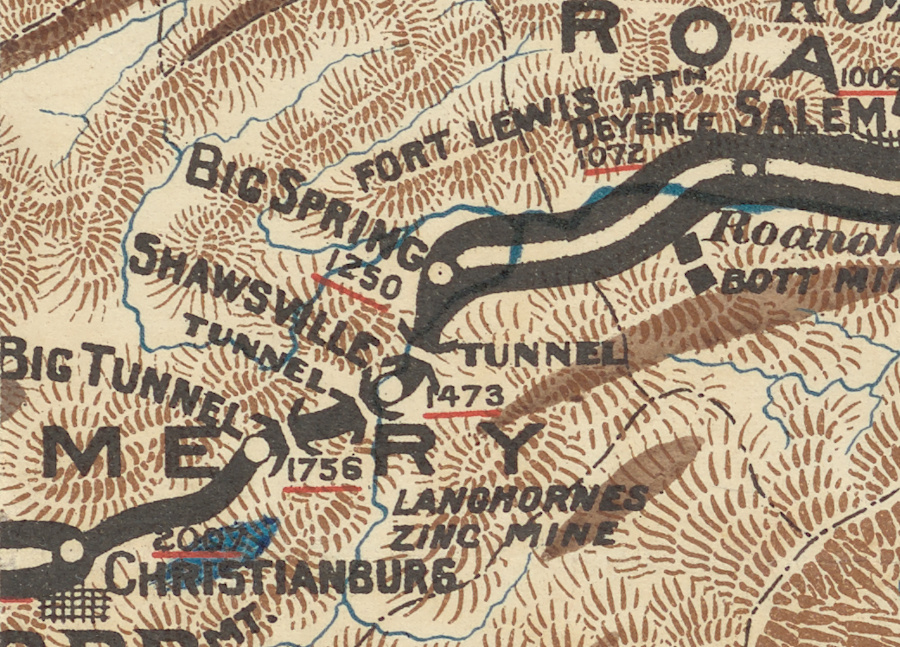 in the 1850's, the Virginia and Tennessee Railroad constructed three tunnels south of Salem