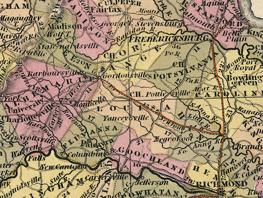 in 1848, railroads linked Richmond to Gordonsville, the Potomac River, and North Carolina