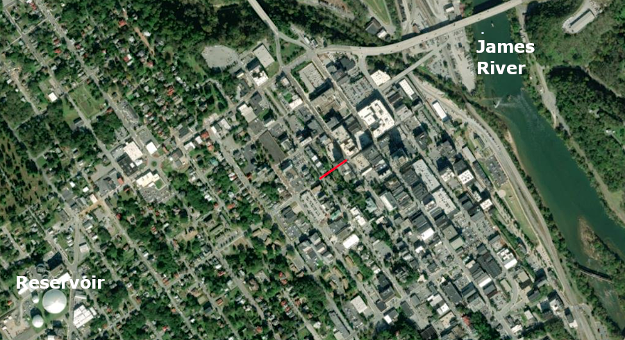 in 2026, iron pipe installed in 1829 on 7th Street between Court and Clay streets in Lynchburg was still in use